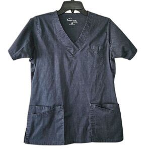 BUTTER SOFT Denim Color Scrubs Top Stretchy Medium